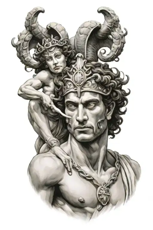 Greek Warrior Holding The Head Of The Goddess Medusa