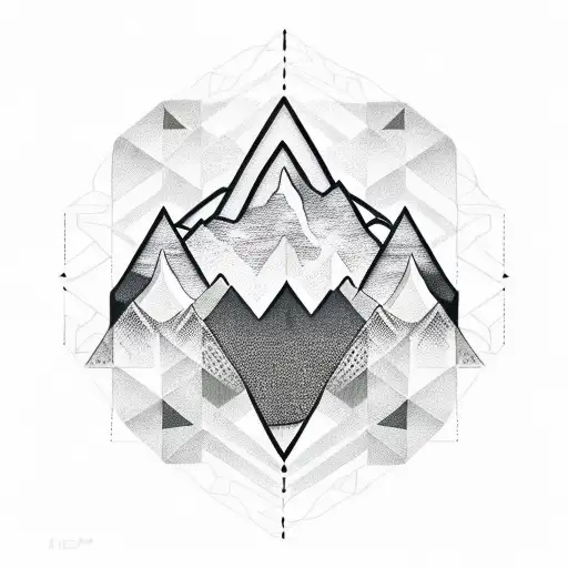 A Geometric Mountain Range Tattoo With Celtic Symbols Hidden Within The Peaks