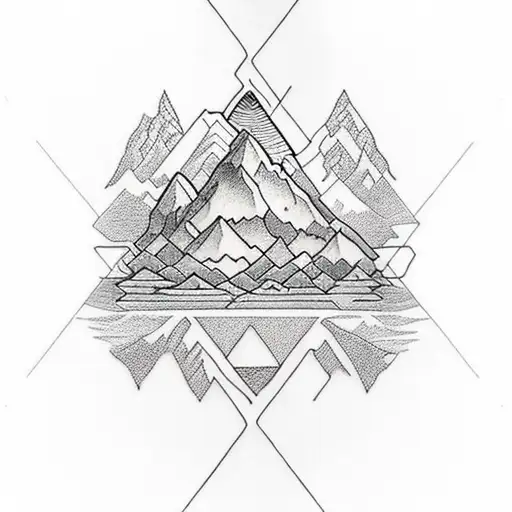 A Geometric Mountain Range Sleeve Tattoo With Celtic Symbols Hidden Within The Peaks