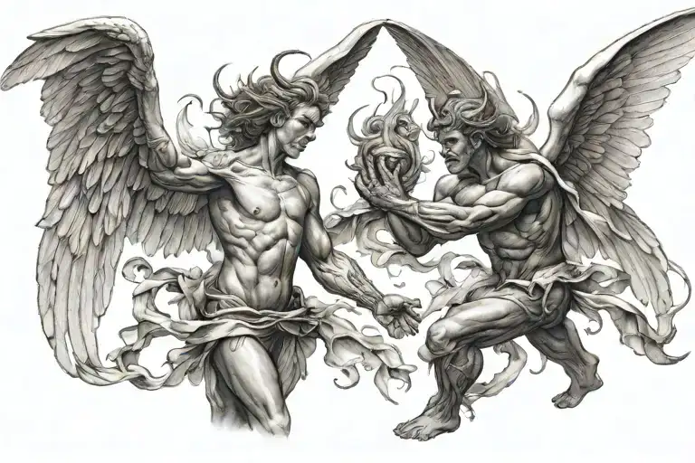 Angel And Demon Fighting Each Other