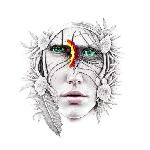 Native Womans Face With Nature Exploding Out Of Head In A Sleeve