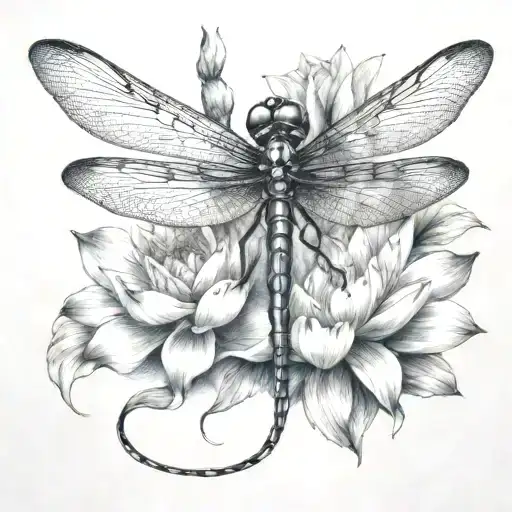 Dragonfly With Lotus Flower Blooming