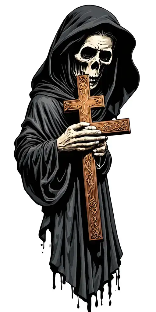 Grim Reaper Praying Holding Cross