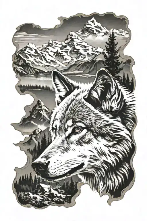 Wolf With Mountains