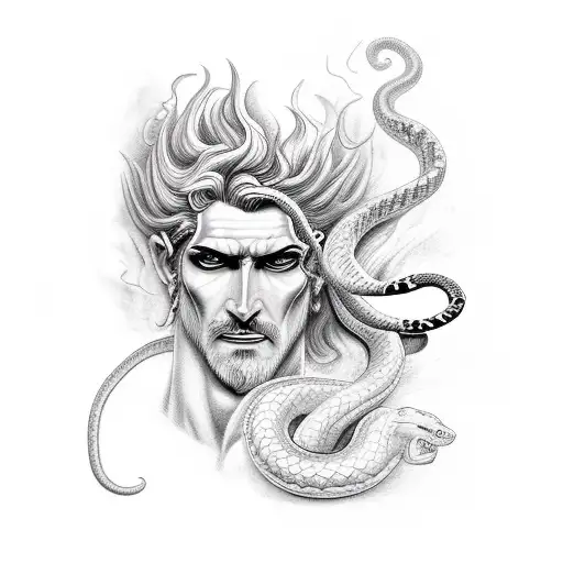 Hades Greek God With Stormy Weather And A Snake