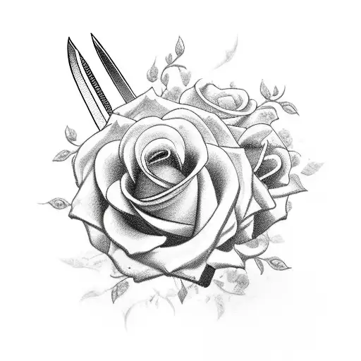 Full Sword With Roses Around The Blade Of The Swords