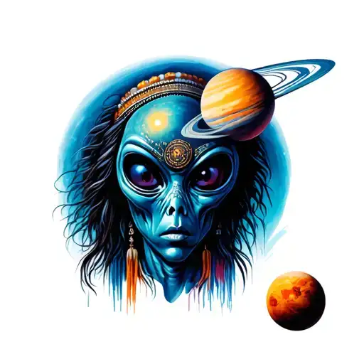 Realistic Indian With Alien Nave With A Planet