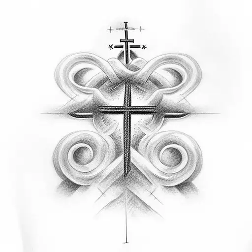 Christian Cross With Clouds And Bible Quote