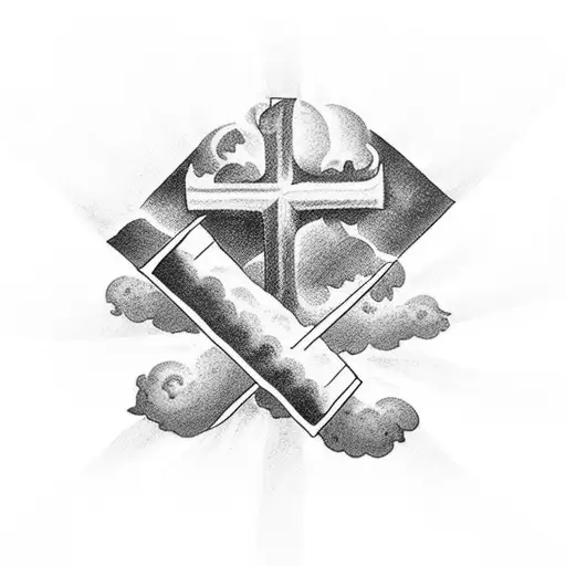 Christian Cross With Clouds And Bible Quote On Arm