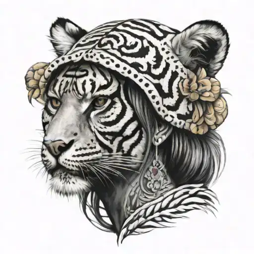 Women With Face Tattoos Wearing A Tiger Headdress