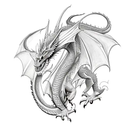 Medieval Dragon Climbing With A Slight Side Profile