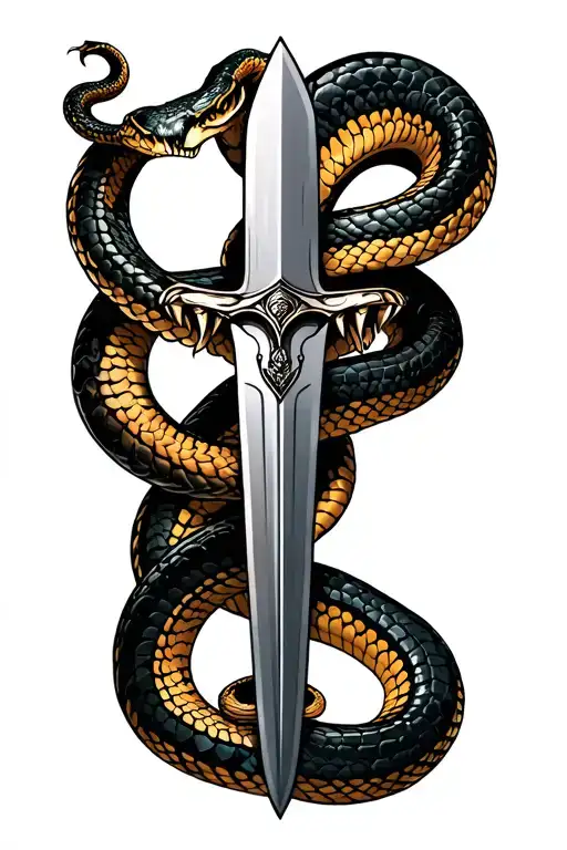 Snake Wrapped Around Dagger On Forearm