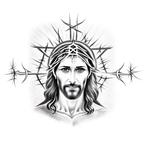 Jesus Portrait With The Crown Of Thorns On His Head And Blood Trickling Down The Side Of His Face