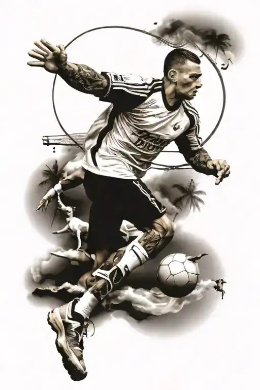 Half Sleeve Tatto About Sport Movement And Beach Scene