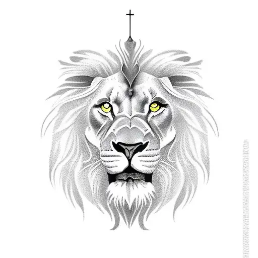 Fancy Christian Cross Above With Lion's Face In The Backround