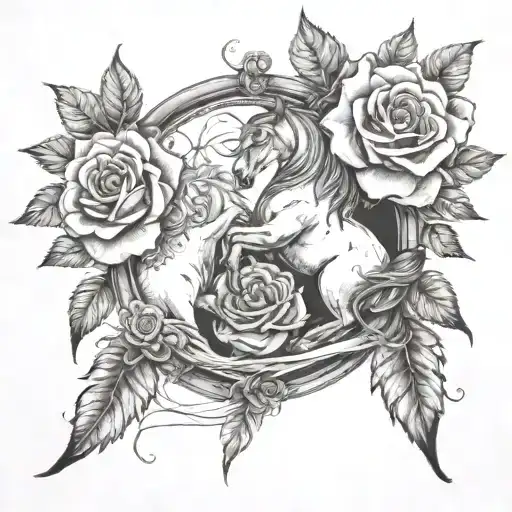 Rearing Black Horse With Roses