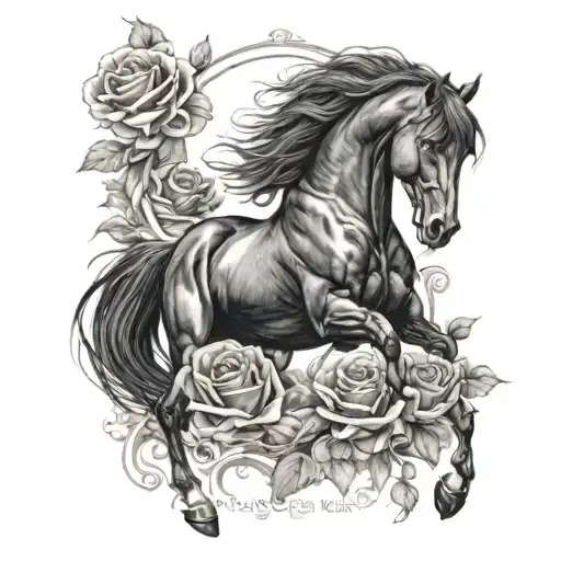 Rearing Black Horse With Roses