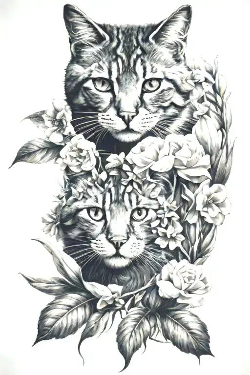 Cat Behind Flowers