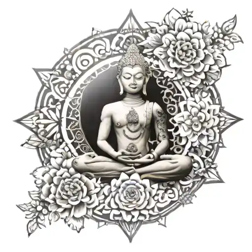 7 Chakras With Lotis Flower And Buddist Knots And A Sun