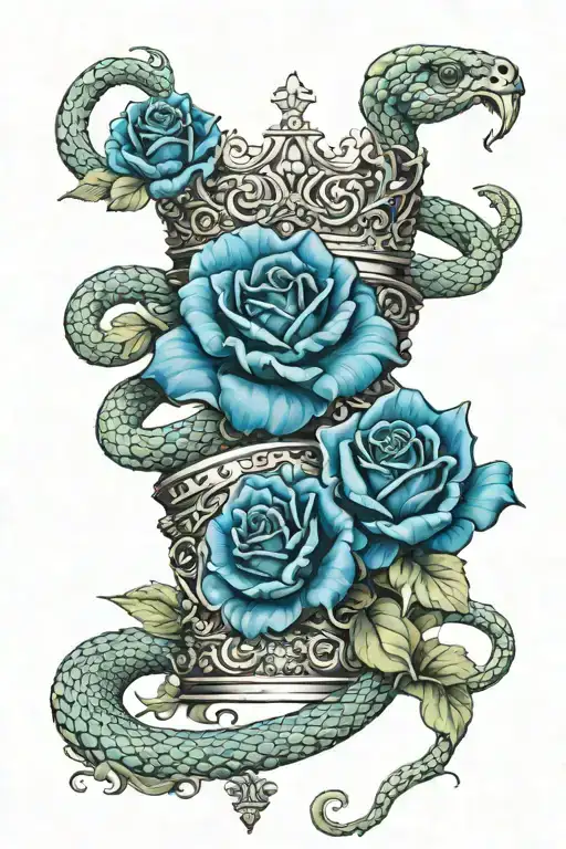German Crown Where Snakes Come Out Of And Form Blue Roses