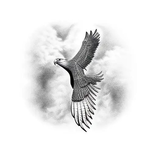 Detailed Black And Grey Of A Soaring Eagle