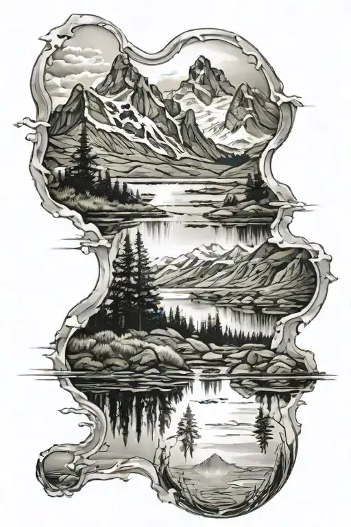 Water In A Field Where You Can See The Reflection Of Mountains