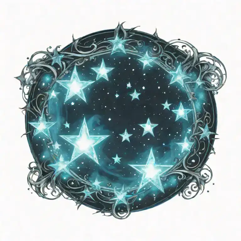 Small Blue Glowing Stars In A Circle
