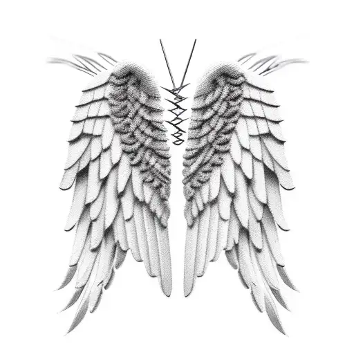 Folded Angel Wings With Barbed Wires