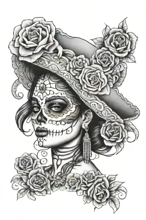 Mexican Day Of The Dead Lady With Half Skull Face Morphing
