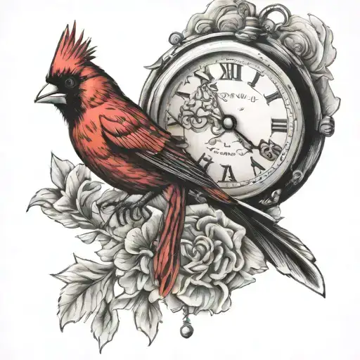Red And Black Cardinal Holding Wristwatch