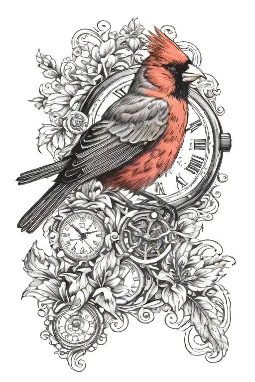 Black And Red Cardinal With A Wrist Watch