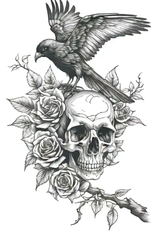 Skull Magpie Black Roses