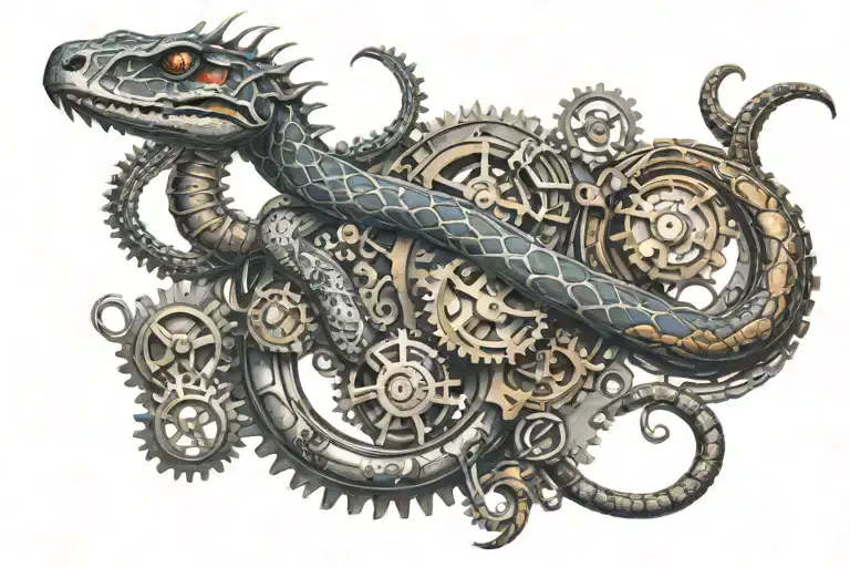 Steampunk Gear Work Robotic Cyborg Cobra Snake