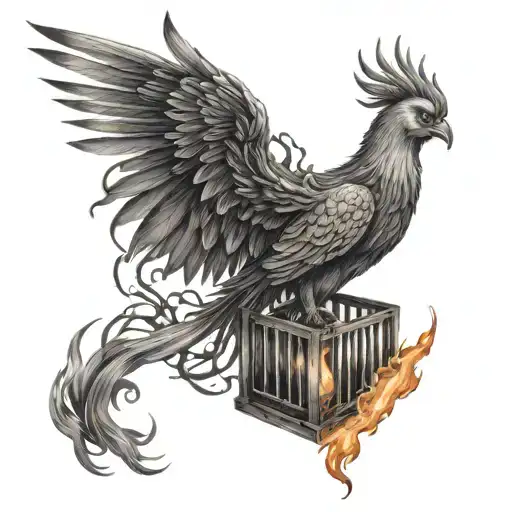 Phoenix Emerging From A Burning Cage