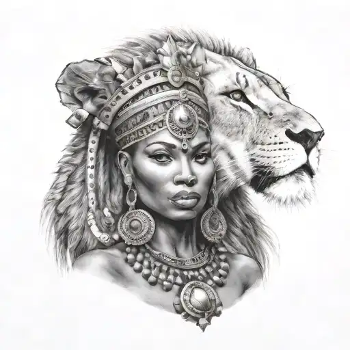 Nubian Queen With Lion Add Some Tribal