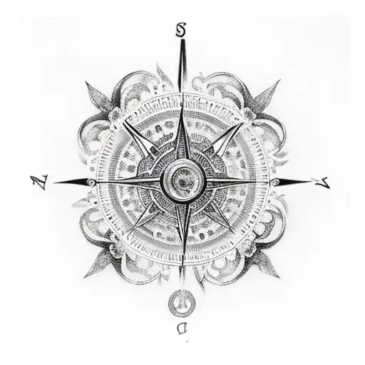 Filigree Tattoo With Compass