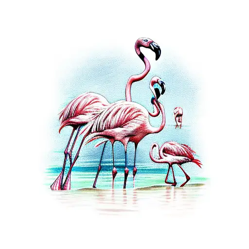 Mother Flamingo With 2 Baby Flamingos