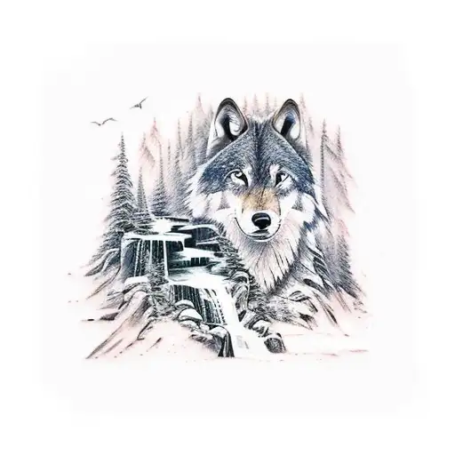 Forest Rocks Lake Waterfall Way Guideline Wolf