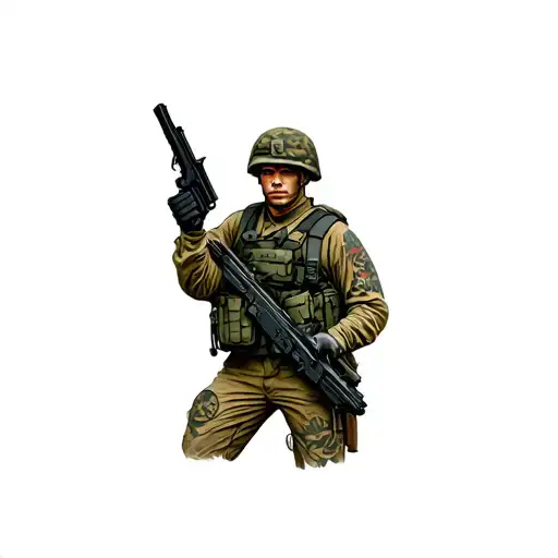 A Soldier Holding A Gun