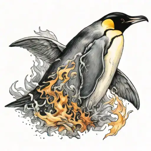 Emperor Penguin Rising Out Of Flames