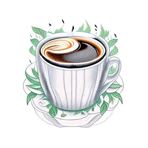 A Tattoo Of A Cozy Cuddling Scene With A Coffee Cup And Music Notes In The Background