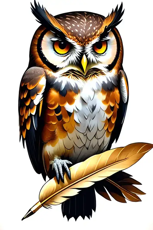 Owl Holding A Quill Pen Writing