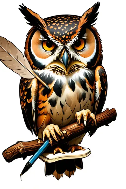 Owl Holding A Quill Pen Writing