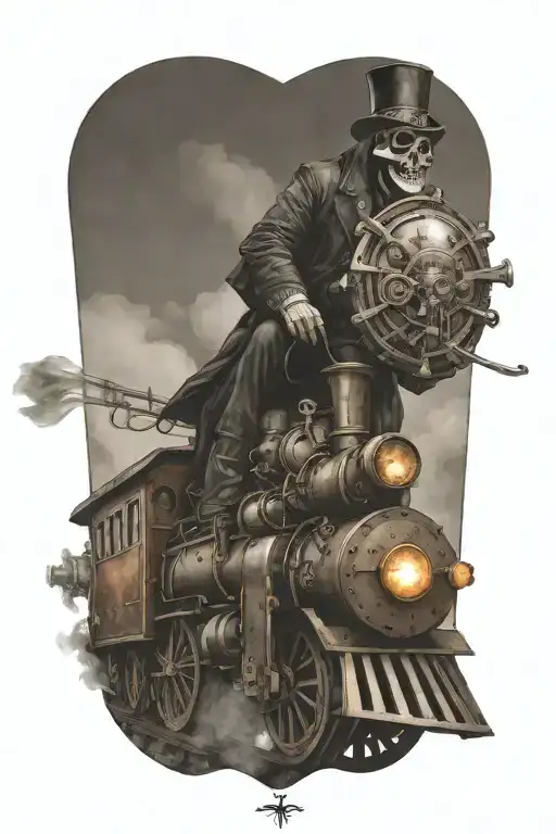 Griim Reaper Riding A Steampunk Train