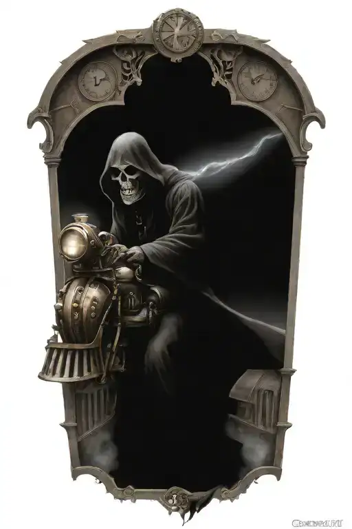 Evil Grim Reaper Riding A Steampunk Train