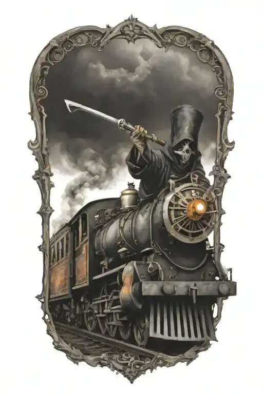 Evil Grim Reaper Riding A Steampunk Train