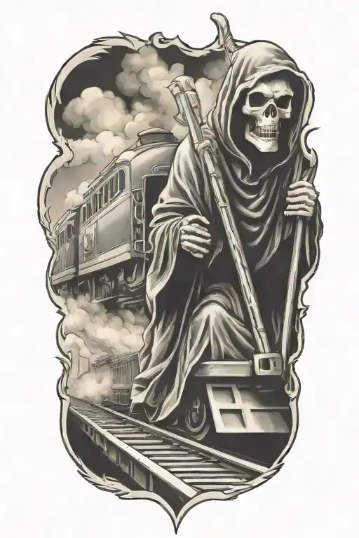 Evil Grim Reaper With A Train In The Background