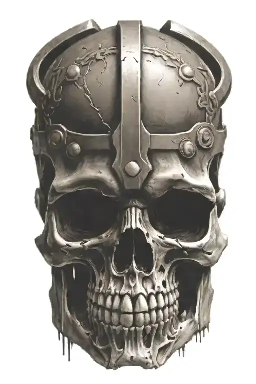 Viking Skull With A Train In The Background