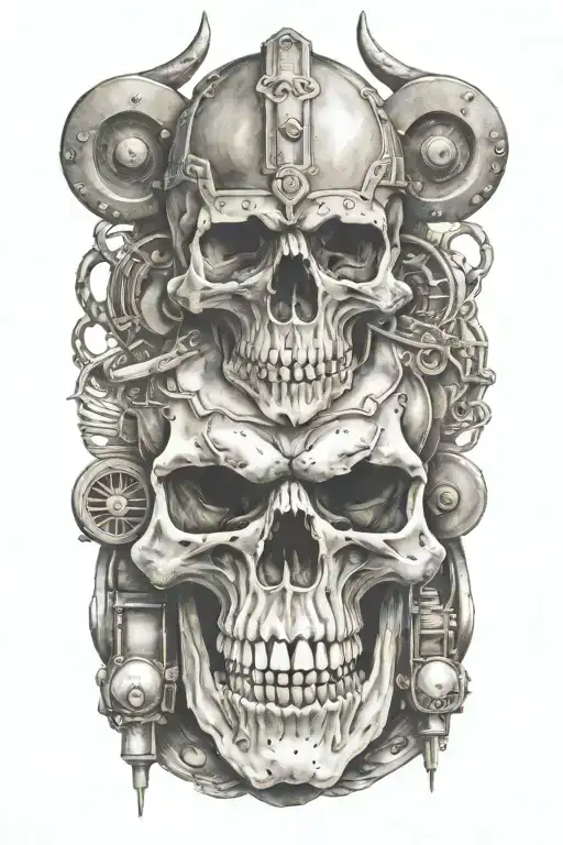 Viking Skull With A Train And Harley Davidson In The Background