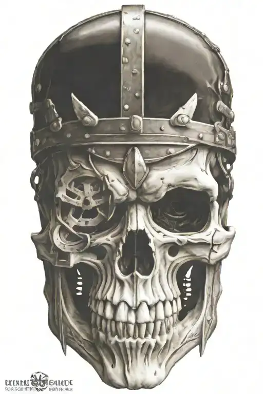 Viking Skull With A Train And Harley Davidson In The Background